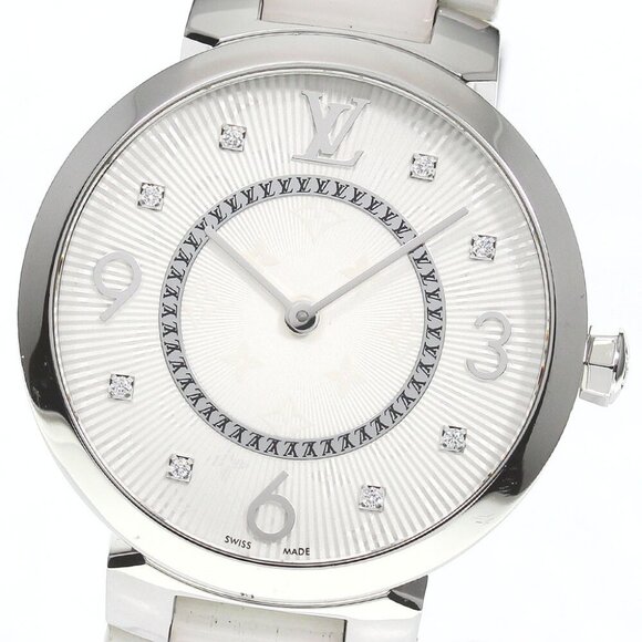 LOUIS VUITTON Tambour Slim MM Q13MJ 8P diamond Quartz Ladies Watch_755793 - Picture 2 of 7